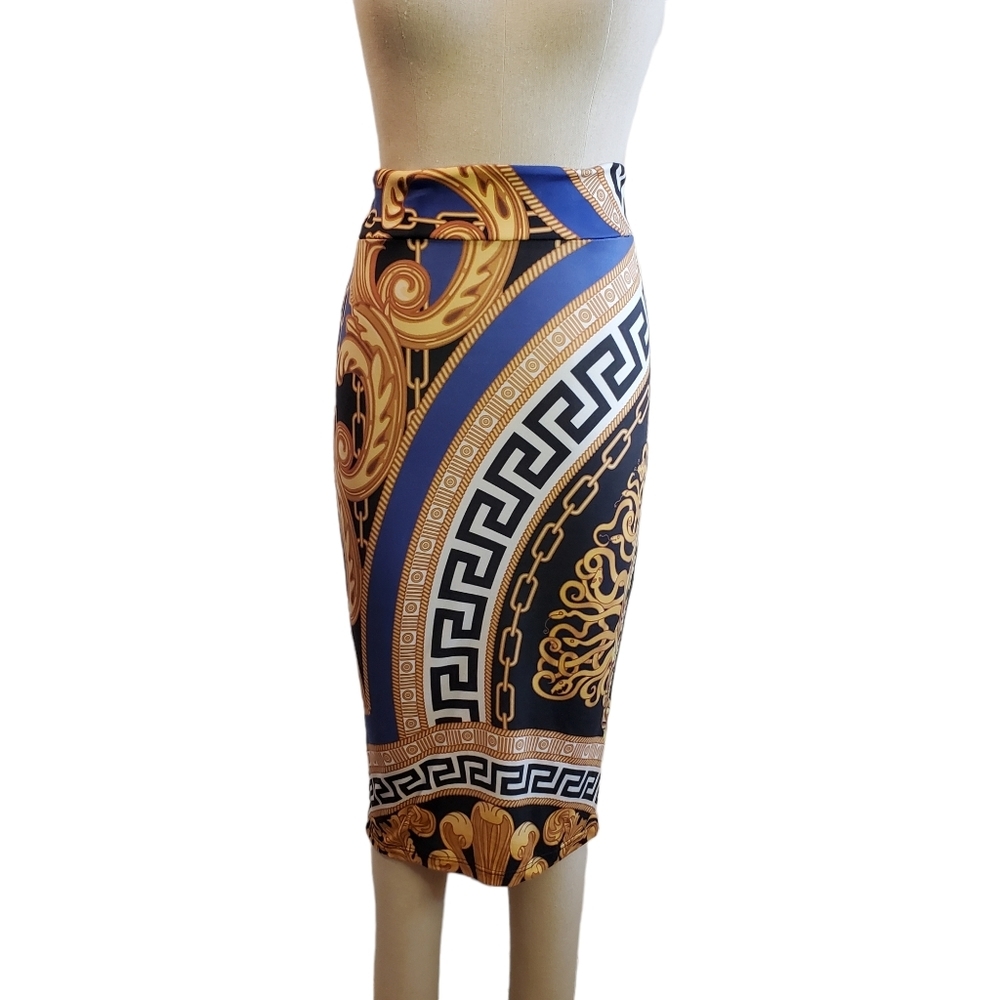 Grecian Print Bodycon Pencil Skirt Size XS/S